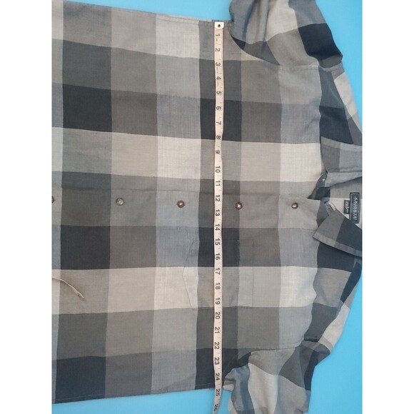 Men Button Front Large Gray Plaid  Long Sleeve Chest  Pocket Lightweight - Picture 7 of 8